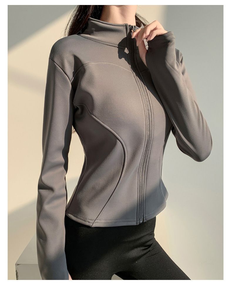 K Women's Yoga Jacket With Zipper And Long Sleeves For Running, Sports, Cycling, And Fitness; Slim-fit And Warm._voghion.com
