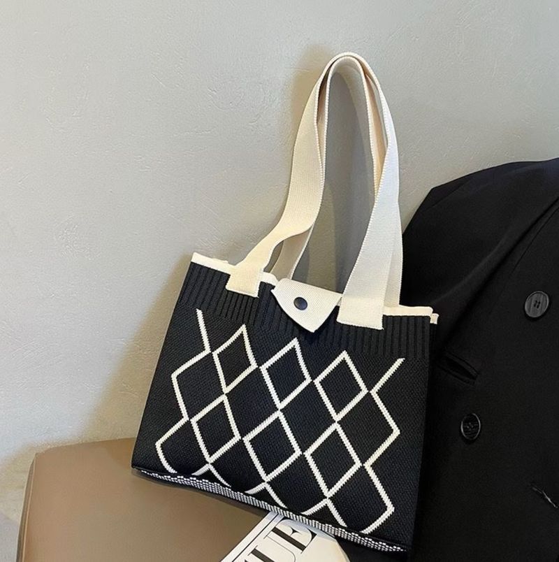 Nuova borsa a spalla singola da donna alla moda, in maglia a rombi di alta qualità, versatile borsa a mano con fibbia nascosta, borsa tote di grande capacità per_voghion.com