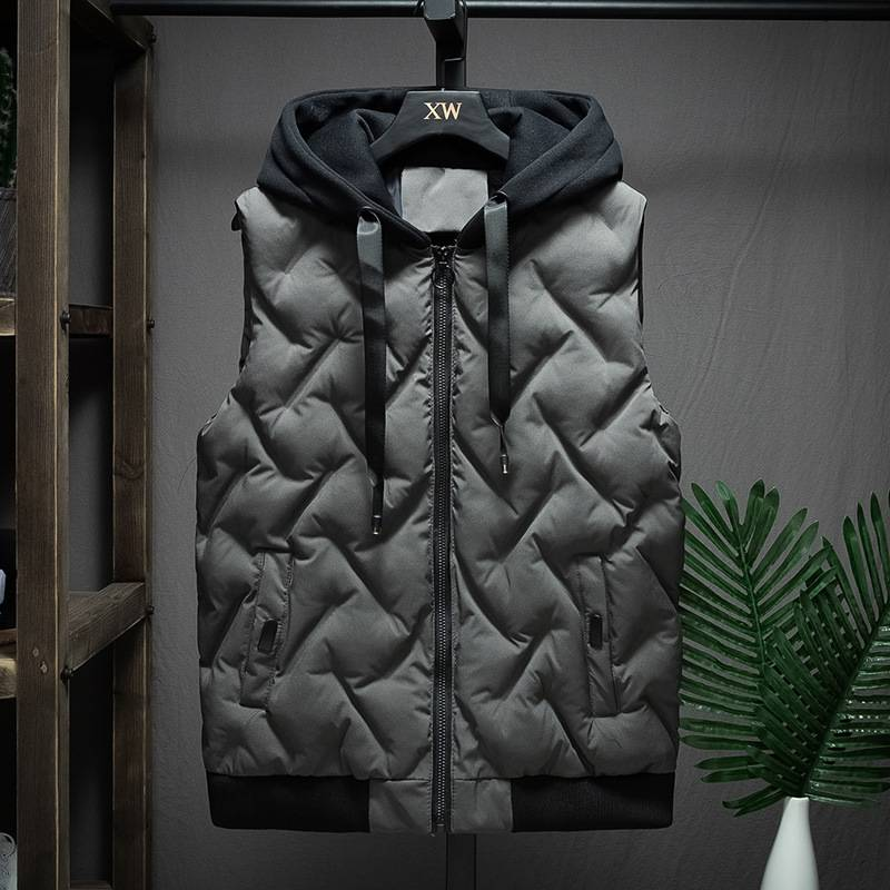 Herrenbekleidung Herren Baumwollweste Winter Herren neuer Stil Kapuzenweste Baumwollweste Jacke Arbeitskleidung Klasse Uniform Druck Logo_voghion.com