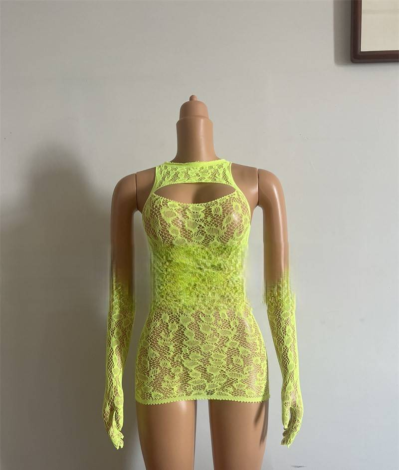 Women's Intimates Sexy Net Clothing Hip Net Dress Hollow Gloves Set_voghion.com