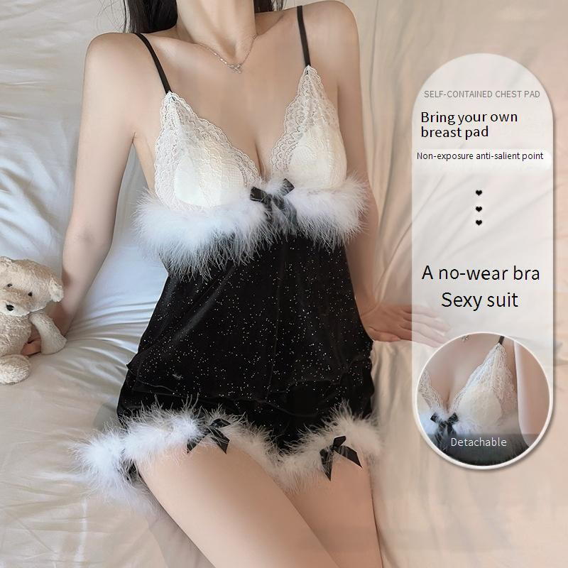 Damen Sexy Dessous Low Cut Pamas Passion Temptation Veet Plus Brustpolster Große Größe Strapsoberteil Shorts Anzug_voghion.com