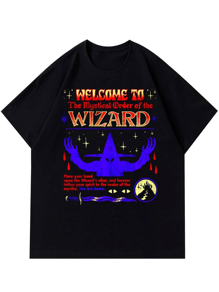 Herren T-Shirt, Bedrucktes T-Shirt "Wizard Casting Spell", Lässiges Kurzarmhemd Für Sommer Frühling Herbst, Gut Als Geschenk 240g Baumwolle_voghion.com