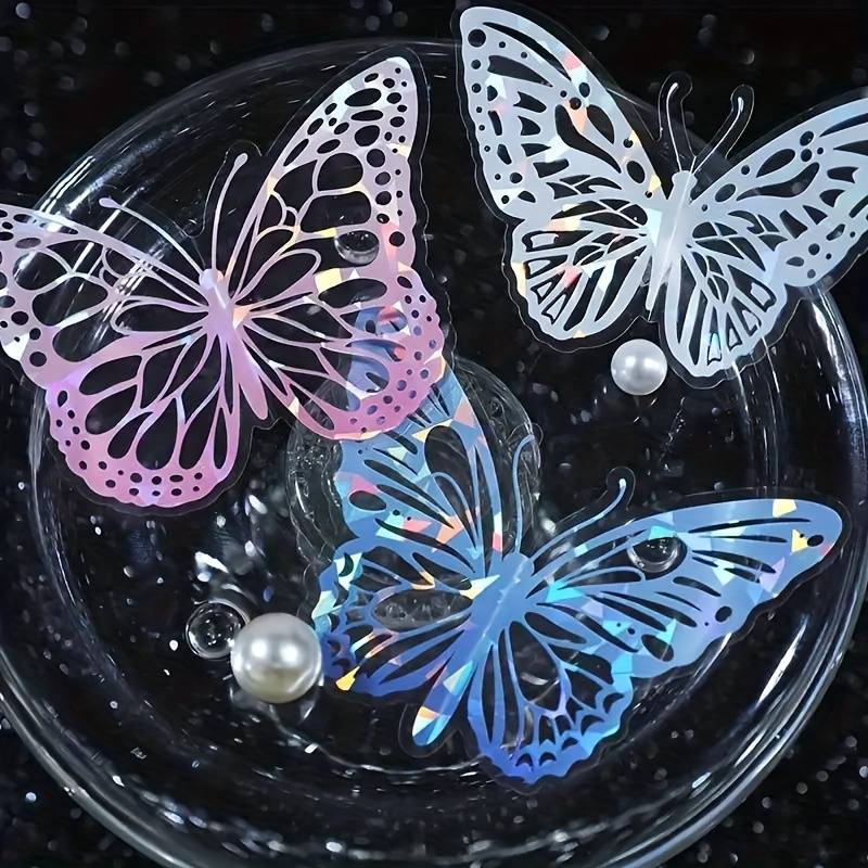 80pcs/4pack PET Butterfly Stickers, Sparkling, Used For Decorating Scrapbooks And Water Bottles_voghion.com