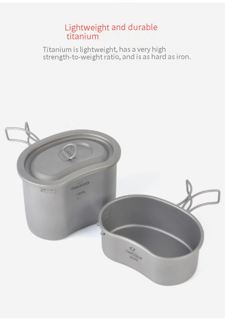 Ultraleichtes Camping-Kochgeschirr-Set aus Titan – Essgeschirr, Tasse und Topf mit faltbarem Griff für Rucksacktouren, Wandern und Kochen im Freien_voghion.com