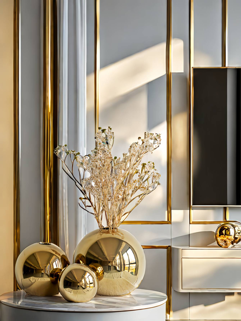 1pc Plating Golden Ball Ceramic Vase Home Decoration Ornaments Crafts Flower Pot Art Hydroponic Vases Home Decoration Ornament Gift_voghion.com