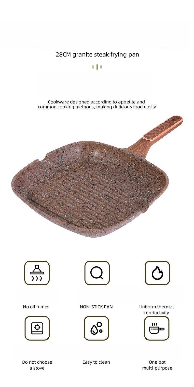 28cm Granite Nonstick Frying Pan - Cast Aluminum Skillet, Steak Griddle & Multipurpose Pan | Induction Compatible, All Cooktops_voghion.com