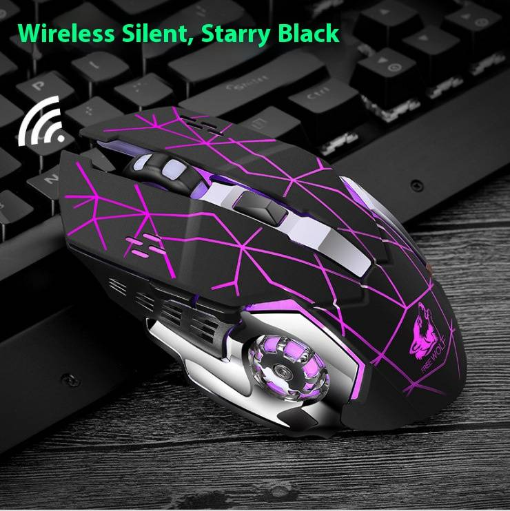 Mouse sem fio para jogos X8 com iluminação RGB, 2400 DPI, 6 botões, design ergonômico para PC/laptop - compatível com Mac e Windows (preto/branco/cinza)_voghion.com
