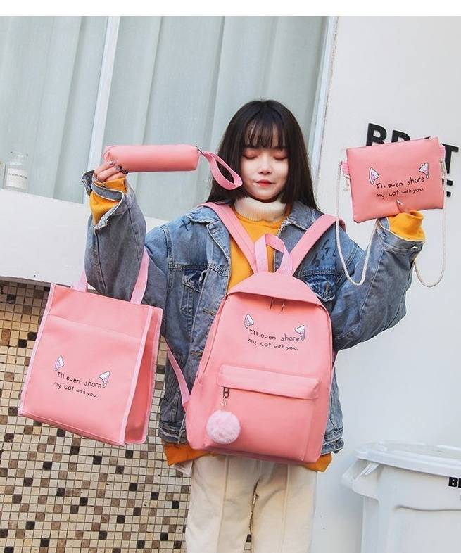 Elegante set di zaini Oxford per ragazze - Grazioso zaino scolastico con stampa animalier, grande capacità, resistente all'acqua e leggero (set da 4 pezzi)_voghion.com