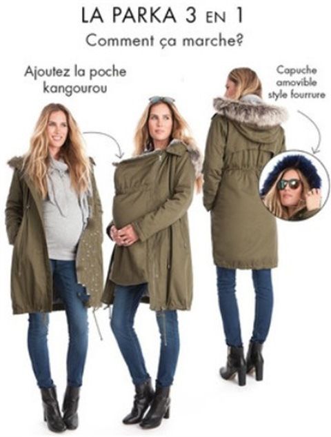 Çıkarılabilir Suni Kürk Kenarlı Şık Annelik Kapüşonlu Parka, Hamilelik ve Emzirme Dönemi İçin Uzun Kollu Sıcak Mont, Çok İşlevli Kışlık Ceket_voghion.com