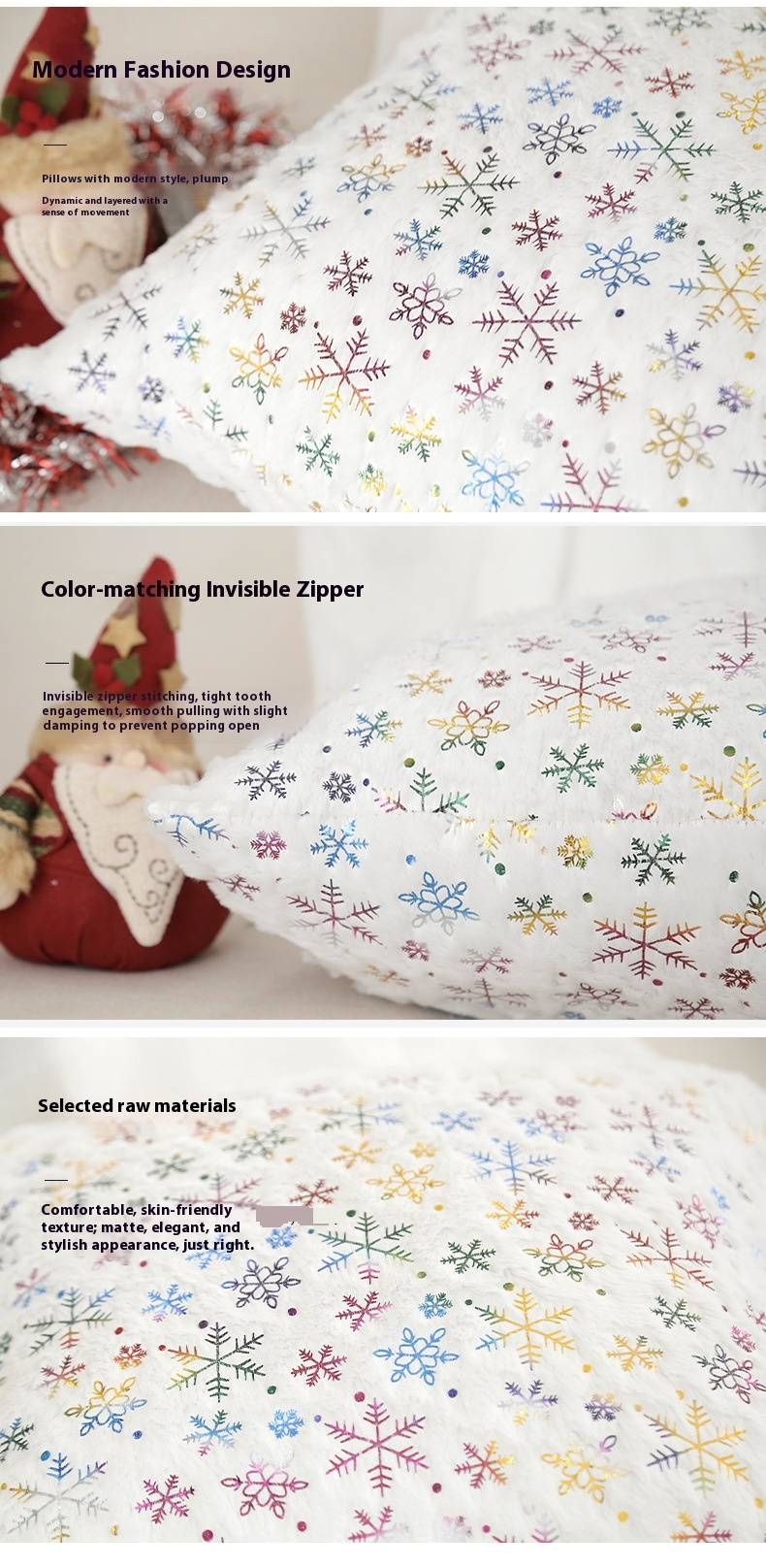 Funda de almohada reversible de franela con estampado de copos de nieve para sofá o cama (45 x 45 cm/50 x 50 cm, suave y acogedora, ideal para decoración navideña y del hogar)._voghion.com