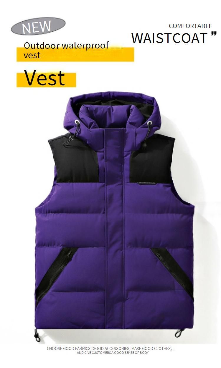 Męska kamizelka puchowa z kapturem – oversize'owa kurtka bez rękawów w stylu streetwear (M-3XL, fioletowo-żółto-czerwono-czarno-beżowa)_voghion.com