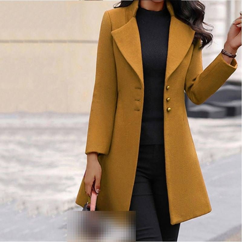 Women's Slim Fit Wool Blend Trench Coat – Elegant Long Sleeve Double-Breasted Overcoat For Fall & Winter_voghion.com