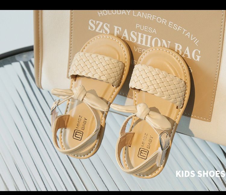 Sandali intrecciati per bambine, scarpe da principessa, primavera ed estate, nuovi sandali in sughero con suola morbida e velcro, con fiocco._voghion.com