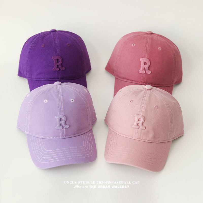 Versione coreana del cappellino da baseball R Label per uomo e donna, casual e versatile, in puro cotone morbido con tesa larga e piccolo cappello parasole._voghion.com