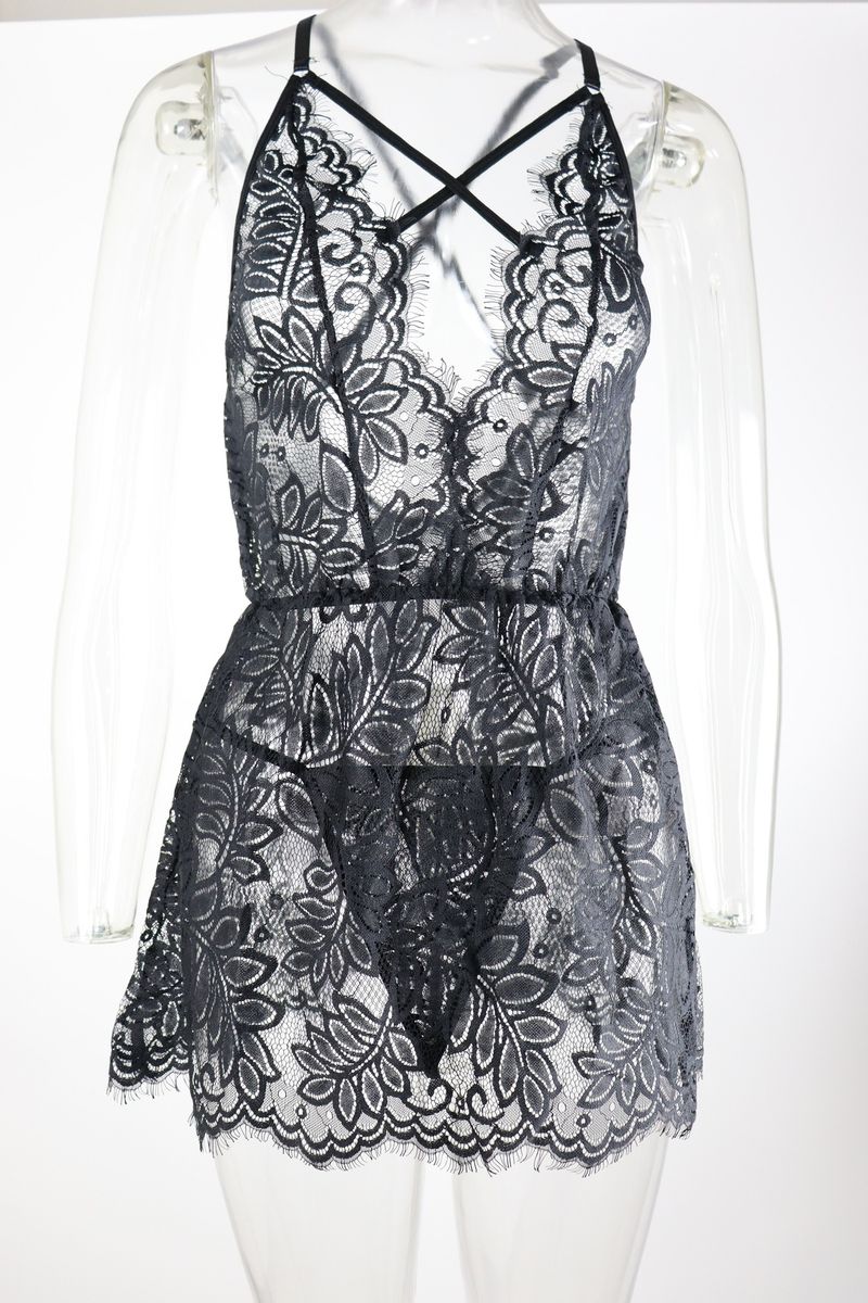Women's clothing sexy lingerie waist lace home wear cross suspender nightgown_voghion.com