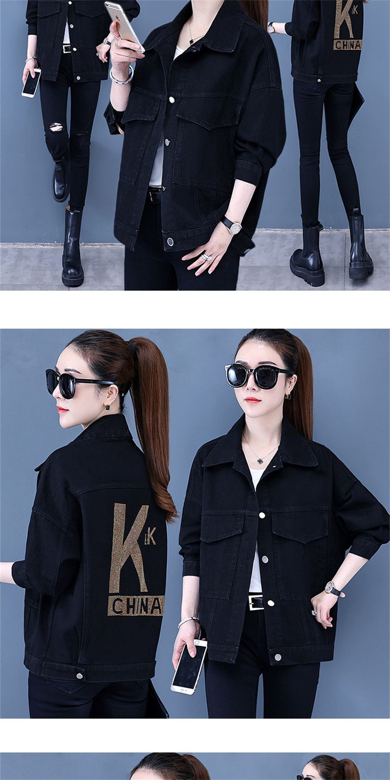 Chaqueta vaquera con remaches tachonados a mano para mujer, abrigo corto con borlas, chaqueta vaquera a la moda, abrigos negros Rock, novedad de primavera y otoño de 2023_voghion.com