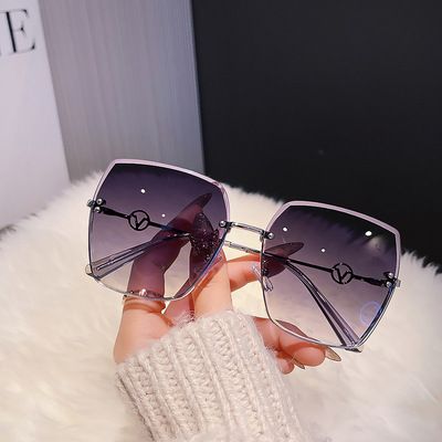 Ochelari de soare cu degrade fără ramă, formă concavă de fetiță picant, temperament popular Instagram, ochelari de soare cu UV_voghion.com