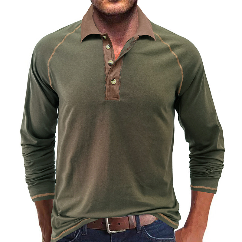 Herren Langarm Revers T-Shirt Herren Poloshirt Herren Herbst Unterhemd Top_voghion.com