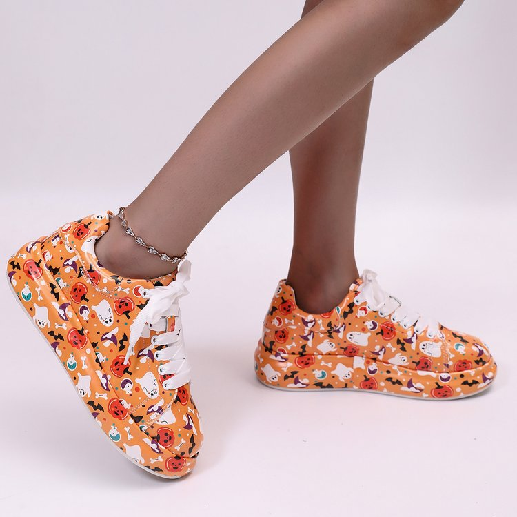 Modische, mit Graffiti bemalte große Sportschuhe für Damen, Oberbekleidung für Damen, bequeme Schnürschuhe mit dicker Sohle, weiße Schuhe_voghion.com