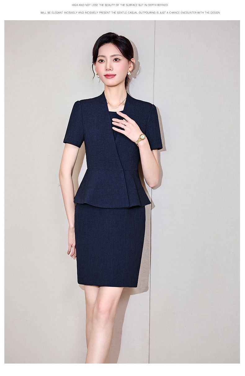 Grey Short Sleeved Suit Dress, Women's Summer New Style, Hotel Manager, Front Desk Reception, Jewelry Store Sales_voghion.com