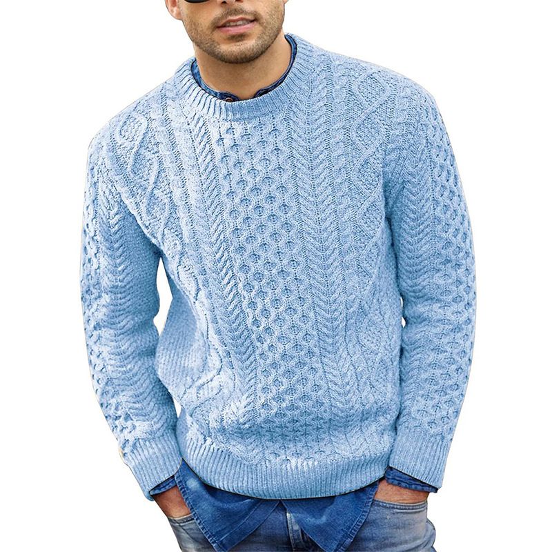 Maglione invernale da uomo in maglia a trecce rosa, vestibilità slim, caldo e casual, in acrilico_voghion.com