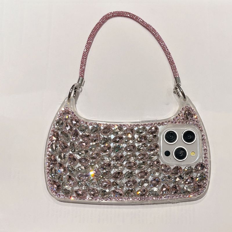 High-end Crystal Bag With Single Shell Same Style Flash Diamond Strap Phone Case For IPhone 16 Pro Max 15 Pro 14 13 12 11 Case_voghion.com