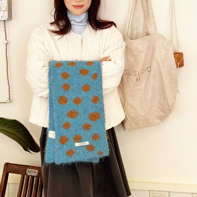 2025 Autumn And Winter New Korean Style Contrast Color Polka Dot Miu Series Polka Dot Scarf Warm And Versatile High End Knitted Neck Scarf_voghion.com