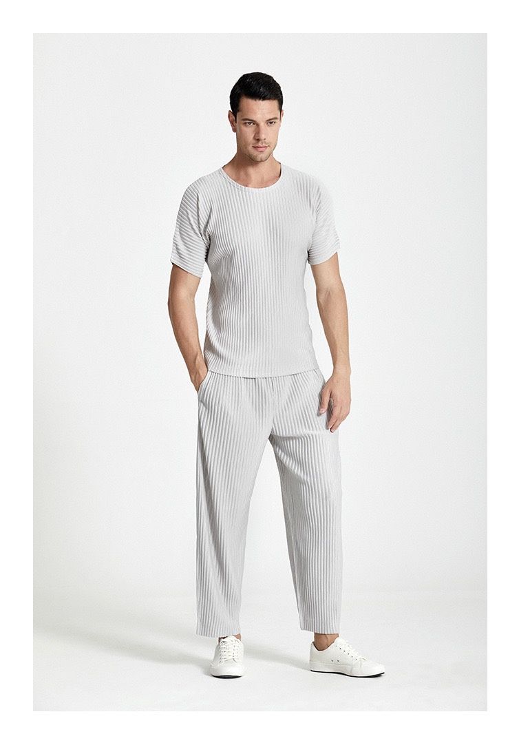 T-shirt décontracté à manches courtes et col rond pour homme, style maison, plissé, ample, tendance, JK020_voghion.com