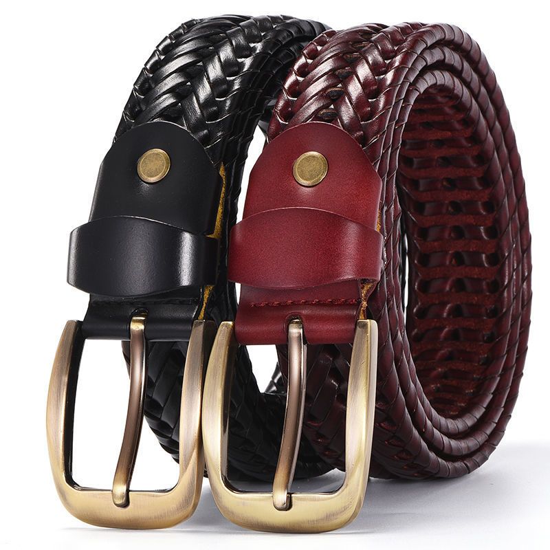 Ceinture tendance en cuir pour homme, boucle ardillon, commerce extérieur, ceinture pour femme, faite à la main, version coréenne, tendance et décontractée_voghion.com