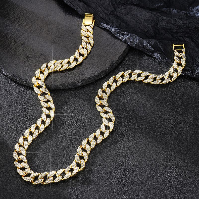 Collana cubana hip-hop da uomo con diamanti, maglione alla moda, catena in oro da 12 mm, resistente allo sbiadimento_voghion.com