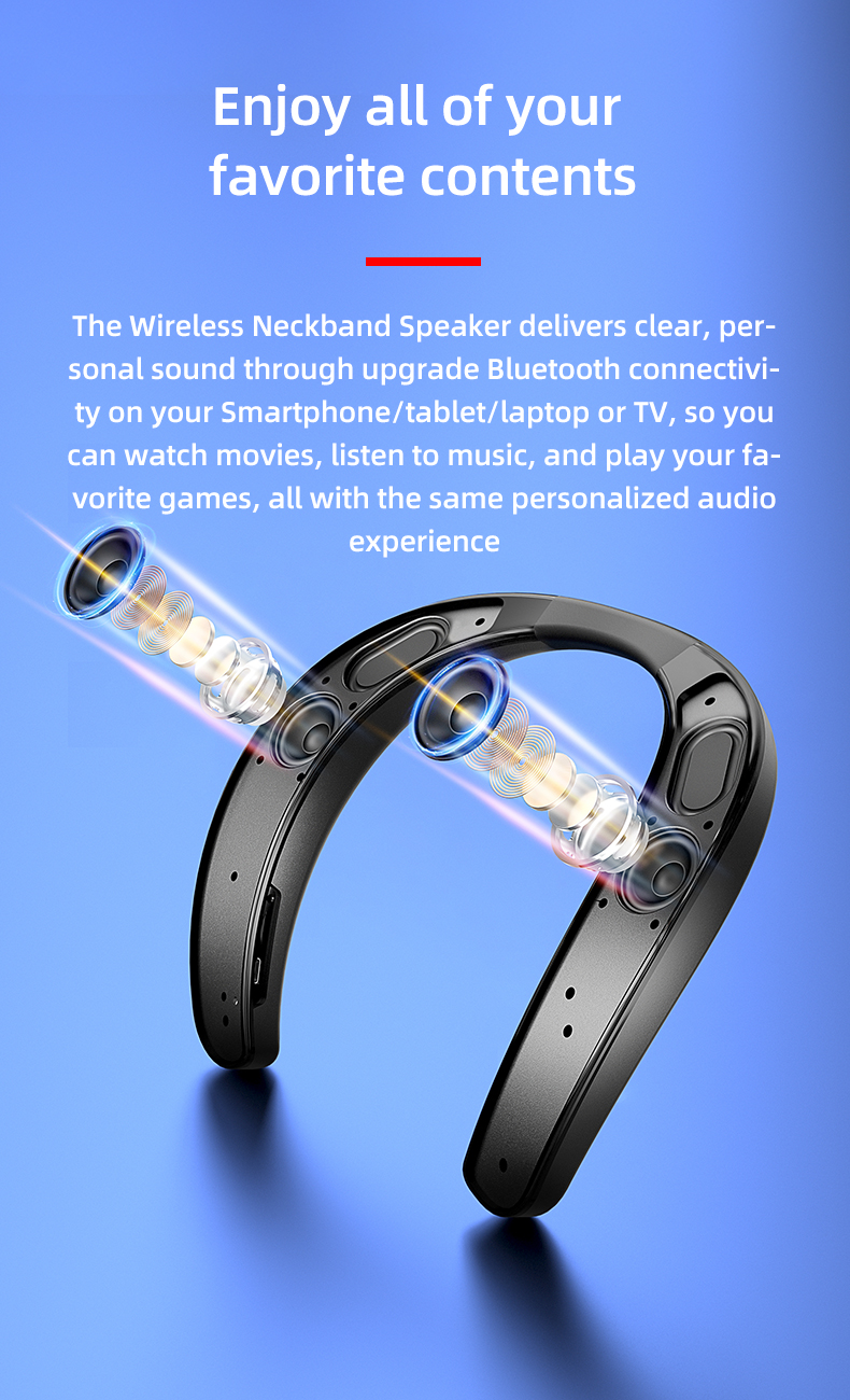Neck Mount Bluetooth Speaker Wireless Wearable True Stereo Personal PortableSpeaker With Microphone Subwoofer Outdoor_voghion.com