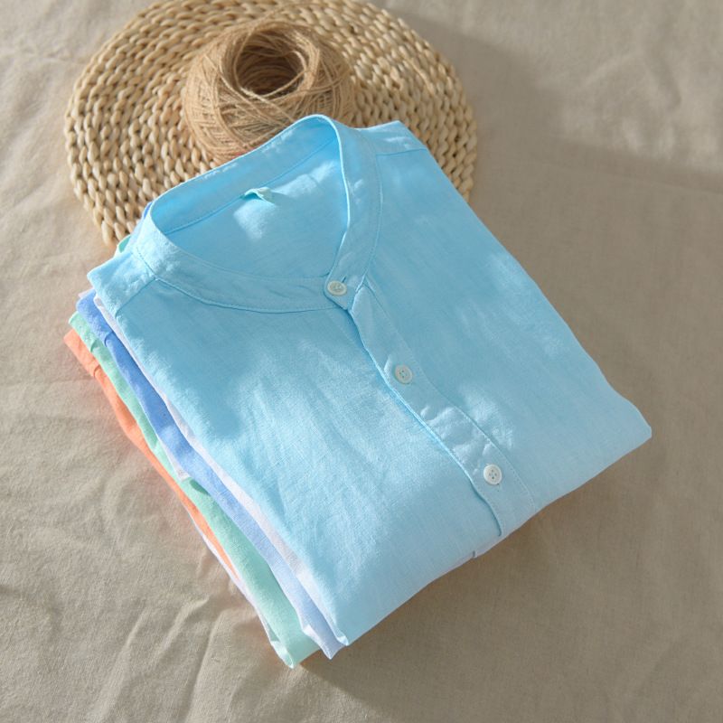 Camicia casual da uomo in cotone con colletto alla coreana, manica corta e mezza, stile hawaiano, modello Beach Fresh, colore sfumato, 2025_voghion.com