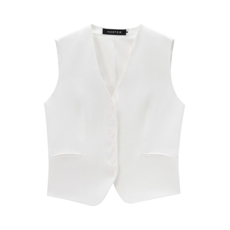 Pijama de lino estilo chaleco para mujer, novedad de verano de 2024, pantalones tipo traje_voghion.com