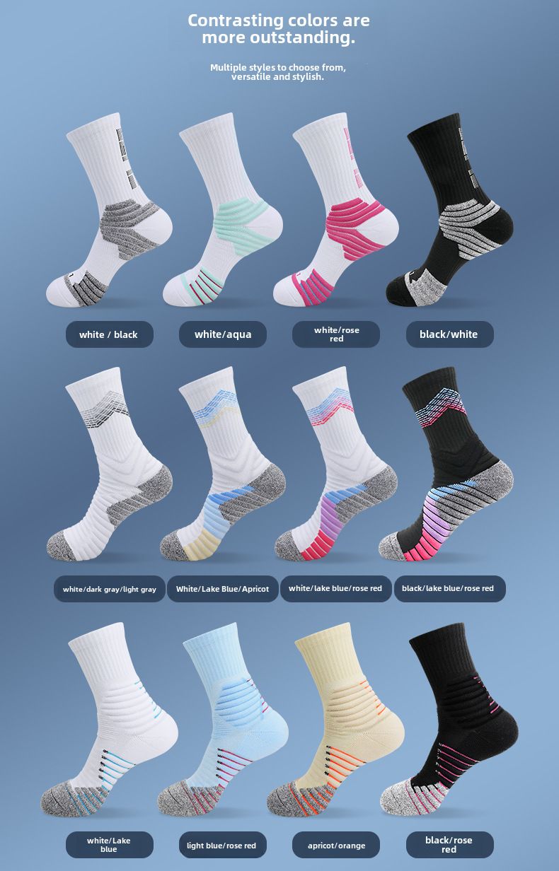 Elite rutschfeste Basketballstrümpfe praktische atmungsaktive Laufsocken mit verdickter Handtuchunterseite bis zur Mitte der Wade schweißabsorbierende Sportsocken für Männer und Frauen_voghion.com