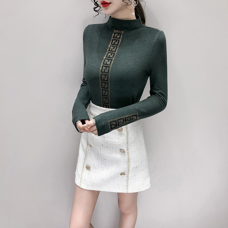 Women's hot drill warm small shirt with fashion long-sleeved top_voghion.com
