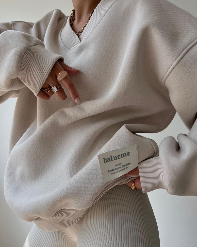 Dammen Hierscht a Wanter V-Ausschnëtt Langärmlech villsäiteg Sweatshirt fir Fraen_voghion.com