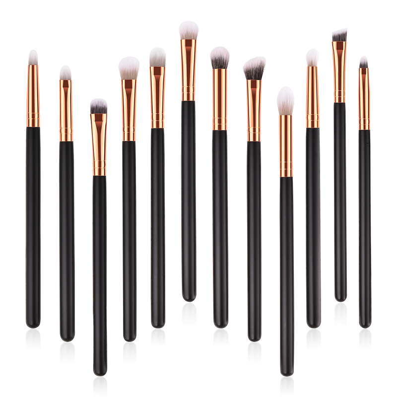 12 peças de pincéis de maquiagem, ferramentas de beleza, olhos, lábios, pincel de sobrancelha, cabo de madeira, bolsa PP, conjunto de olhos GUJHUI_voghion.com