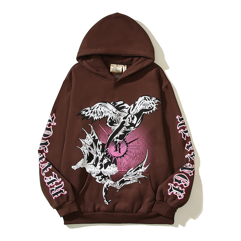 Men's vintage Eagle monogram print hoodie loose-fitting hoodie_voghion.com