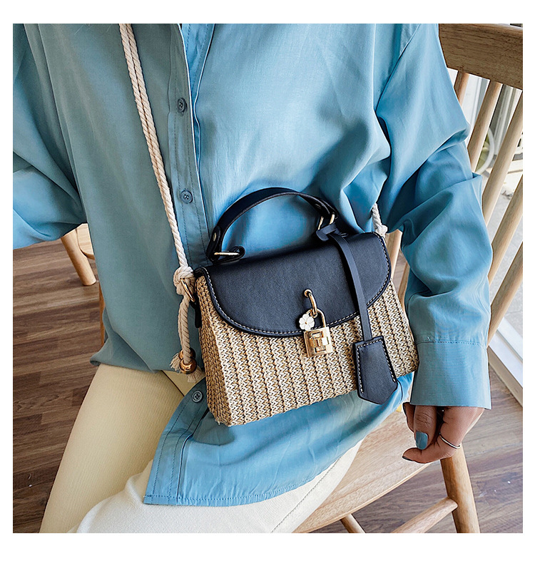New Women's Bag Korean Fashion Lock Straw Bag Casual Handheld Small Square Bag Woman_voghion.com