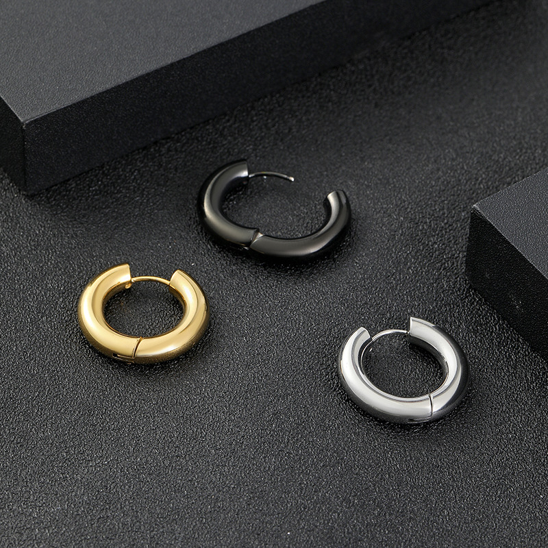 Alisouy 2 pz Nero Oro Argento Tono Colore Orecchini a cerchio in acciaio inossidabile Anello rotondo Orecchino Uomo Donna Big Size Iperbole Gioielli_voghion.com