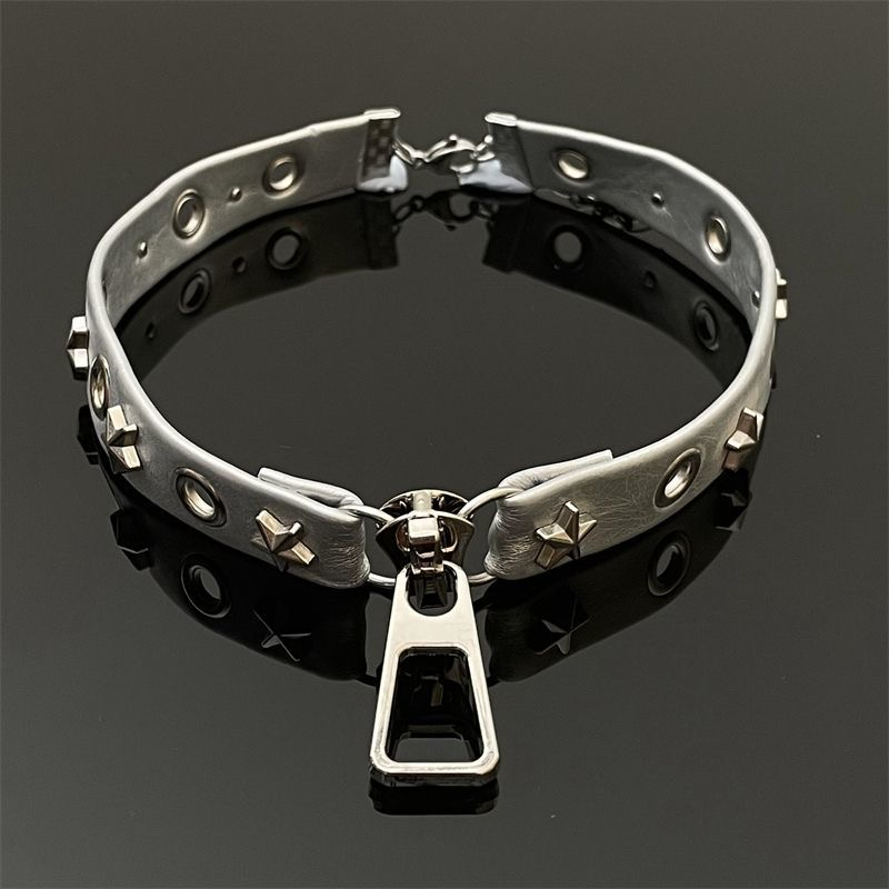 Designer Zilveren Rits Hoofd Subcultuur Choker Ketting Sleutelbeen Ketting Niche Kort y2k Punk Meisje Hart Choker_voghion.com