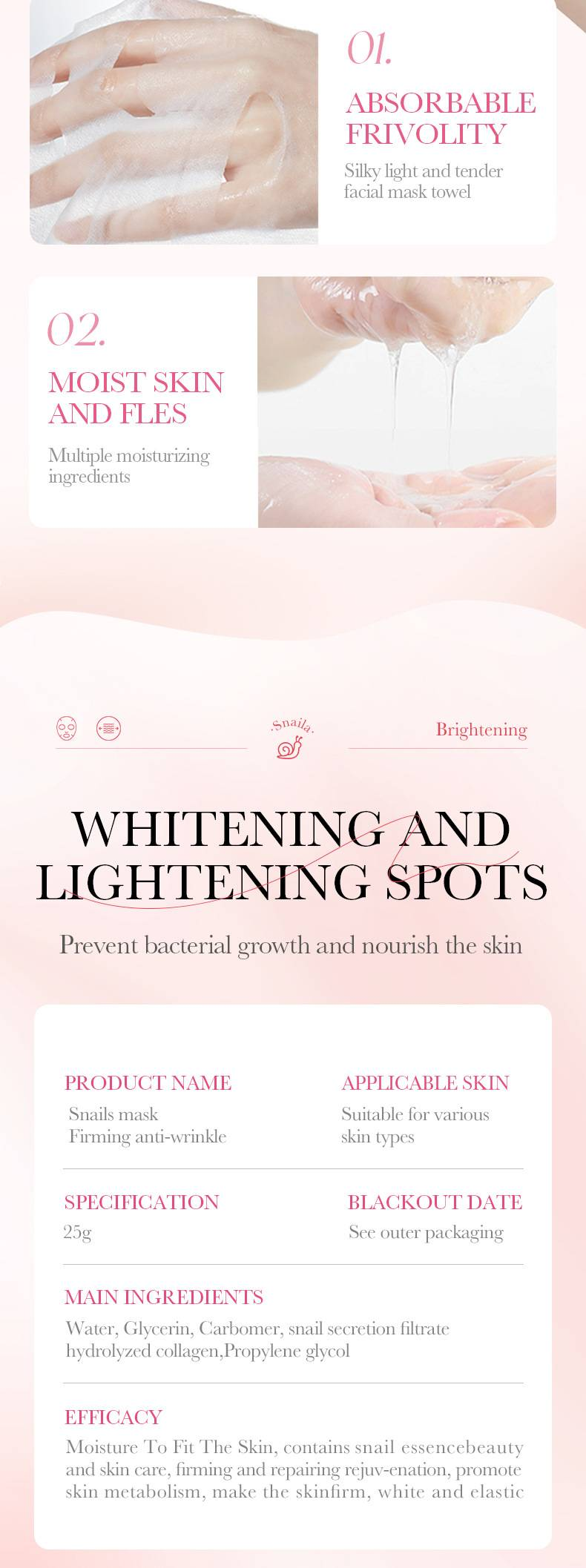 Maschera per il viso, Maschera per il viso, Lumaca, ialuronico, nicotinamide, retinolo, curcuma, vitamina C, Antietà, Idratante, _voghion.com