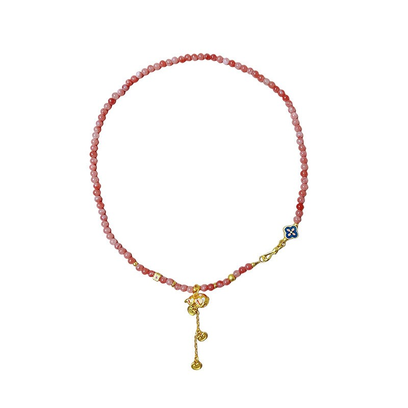 Designer nieuwe Chinese chique roze Perzische jade kralen ketting geëmailleerde kleine Fru fringe choker vrouwelijk_voghion.com
