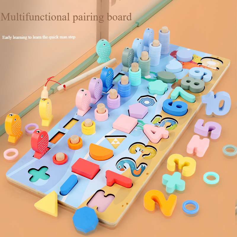 Giocattoli educativi per la prima infanzia per l'illuminazione dei bambini Montessori 0-3 anni Giocattoli in legno Blocchi da costruzione Forme digitali Assemblati Tavola di corrispondenza_voghion.com