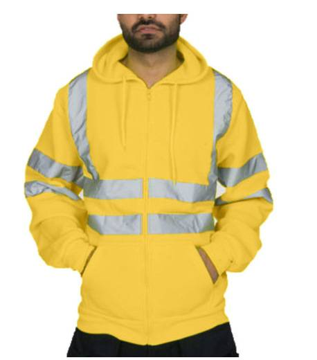 Hygiene-Arbeitskleidung mit reflektierenden Streifen für Herren, Fleece-Kapuzenjacke, Outdoor-Sweatshirt für Herren_voghion.com