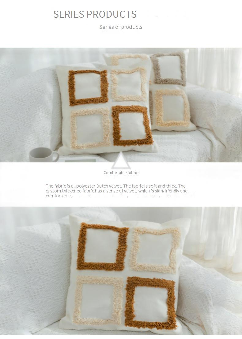 Housse de coussin carrée imprimée - Housse de coussin décorative moderne pour salon et chambre (polyester, motif géométrique multicolore, fermeture éclair)_voghion.com