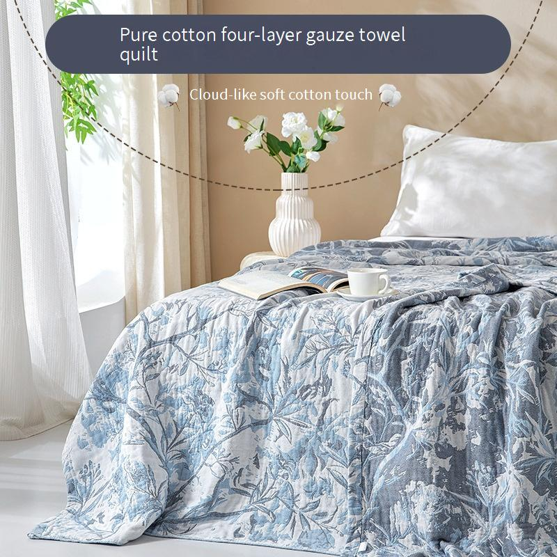 Asciugamano in garza pura a quattro strati, interamente in cotone, ispessito e allargato, coperta lavabile per il pisolino estivo e fresco._voghion.com