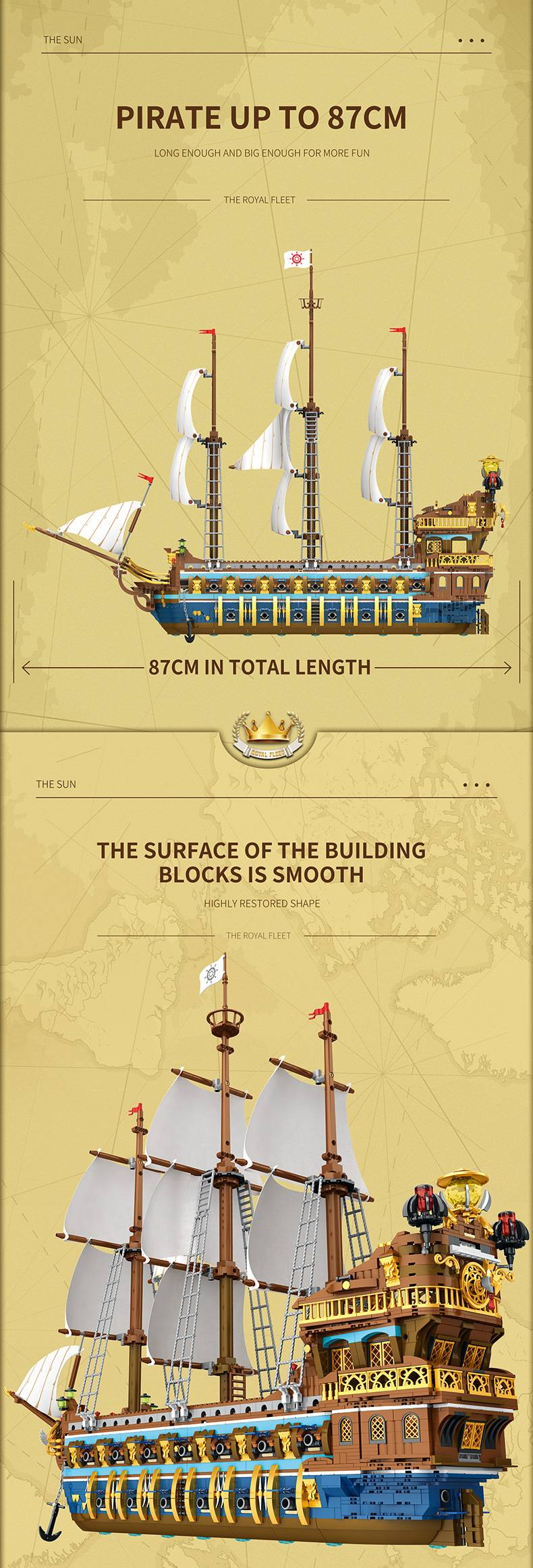 Zestaw klocków konstrukcyjnych Royal Sunshine Ship – ponad 800 klocków ABS, model łodzi DIY dla nastolatków i dorosłych, kreatywna i wymagająca zabawka STEM_voghion.com