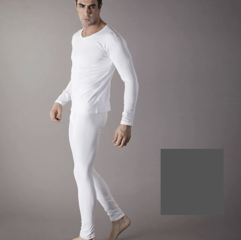 Ensemble de sous-vêtements thermiques en coton - Sous-vêtement à manches longues doux et respirant pour l'hiver - Col en V et ras du cou_voghion.com