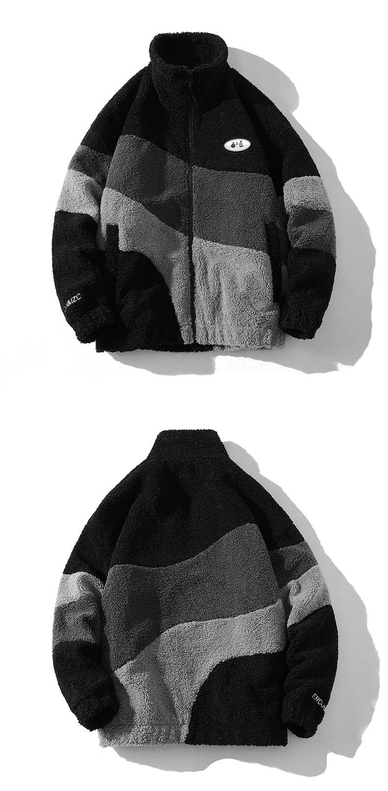 Ropa para hombre Chaqueta de piel de oveja para hombre - Abrigo de invierno con cuello alto (diseño de bloques de color, estilo unisex)_voghion.com